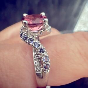 Vintage Ruby Sapphire and diamond ring 14k white gold sz 8